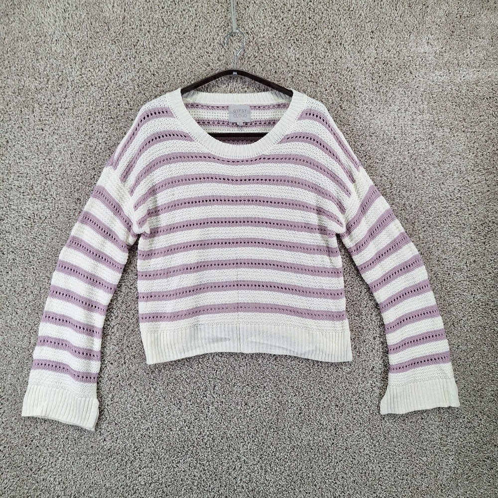 Gypsy Cloud Sweater Womens Large Purple White Striped Boho Casual Chic